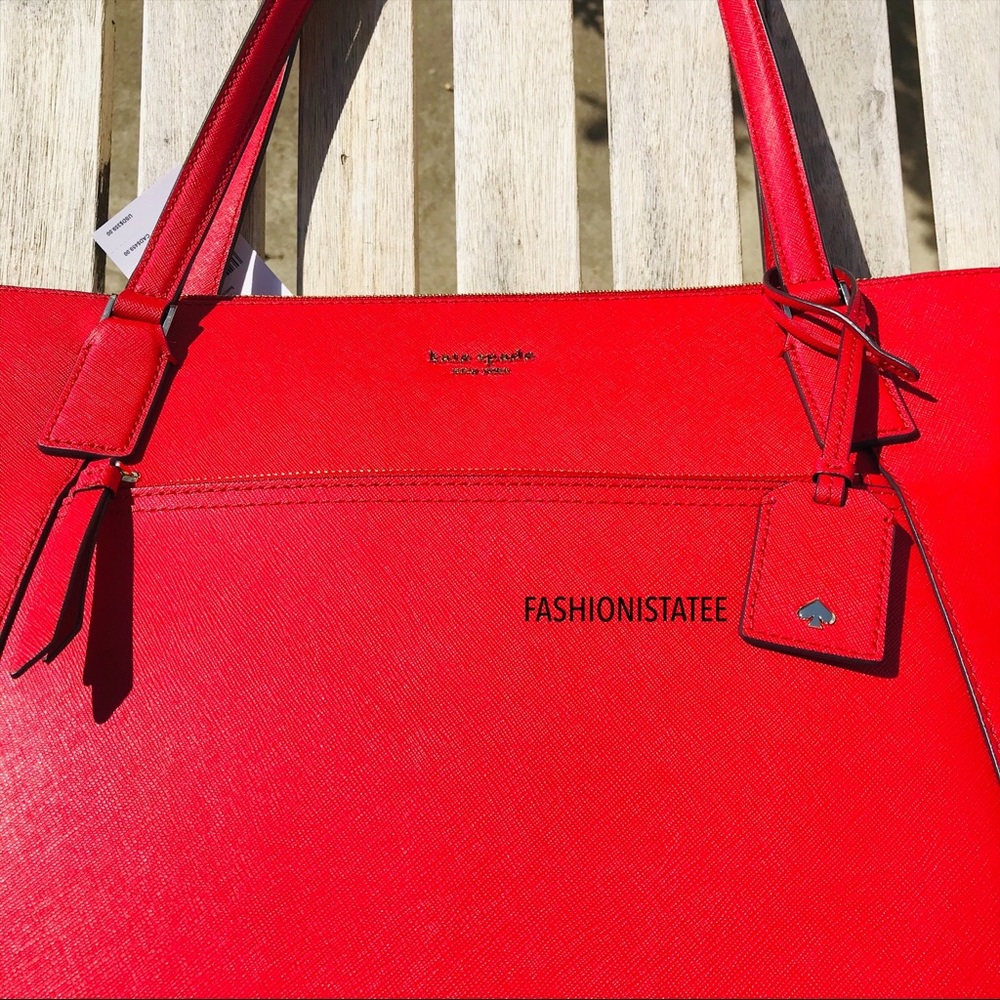 Kate Spade Large Red Pocket Tote Bag Cameron Rosso - Picture 7 of 8